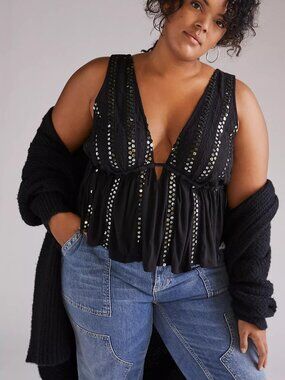 Anthropologie Sequined V-Neck Tank